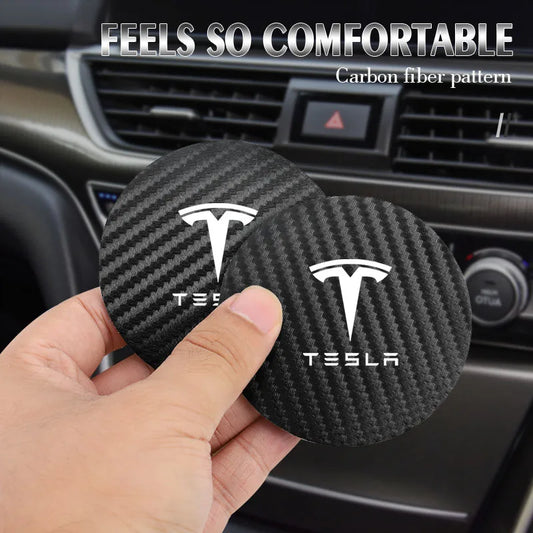 2Pcs Car Water Cup Mat Suede Non-Slip Coaster Accessories For Tesla