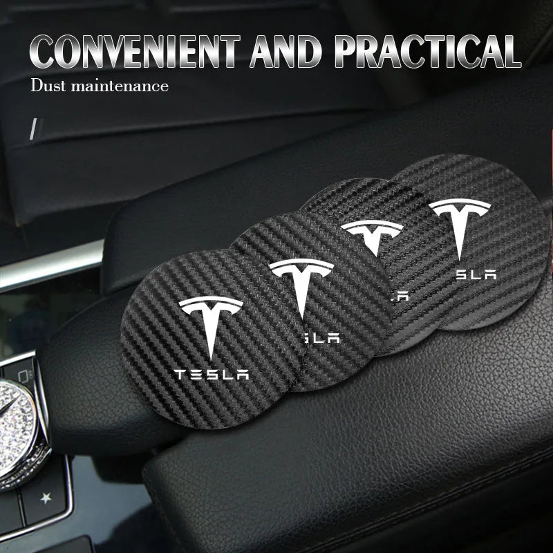 2Pcs Car Water Cup Mat Suede Non-Slip Coaster Accessories For Tesla