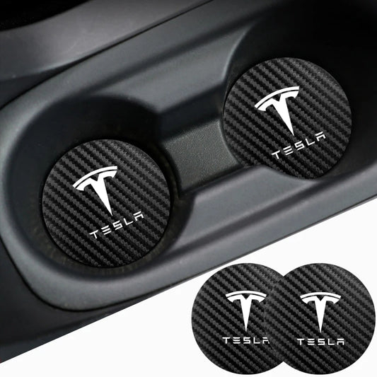 2Pcs Car Water Cup Mat Suede Non-Slip Coaster Accessories For Tesla