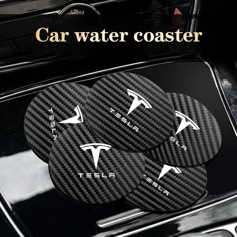 2Pcs Car Water Cup Mat Suede Non-Slip Coaster Accessories For Tesla